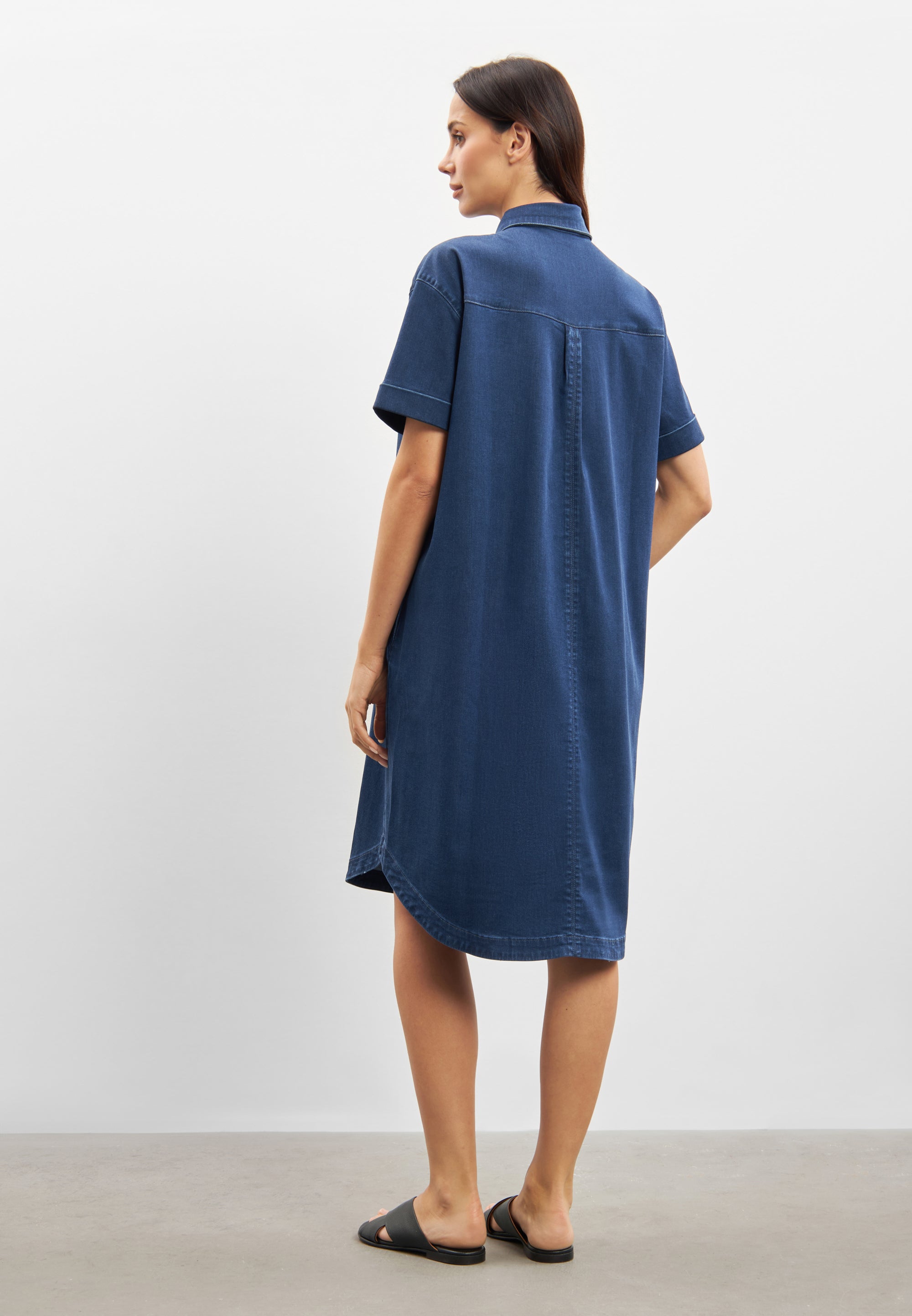 LAURIE Utta Oversize Denim Shirtdress - Short Sleeve Dresses 44506 Medium Blue Denim