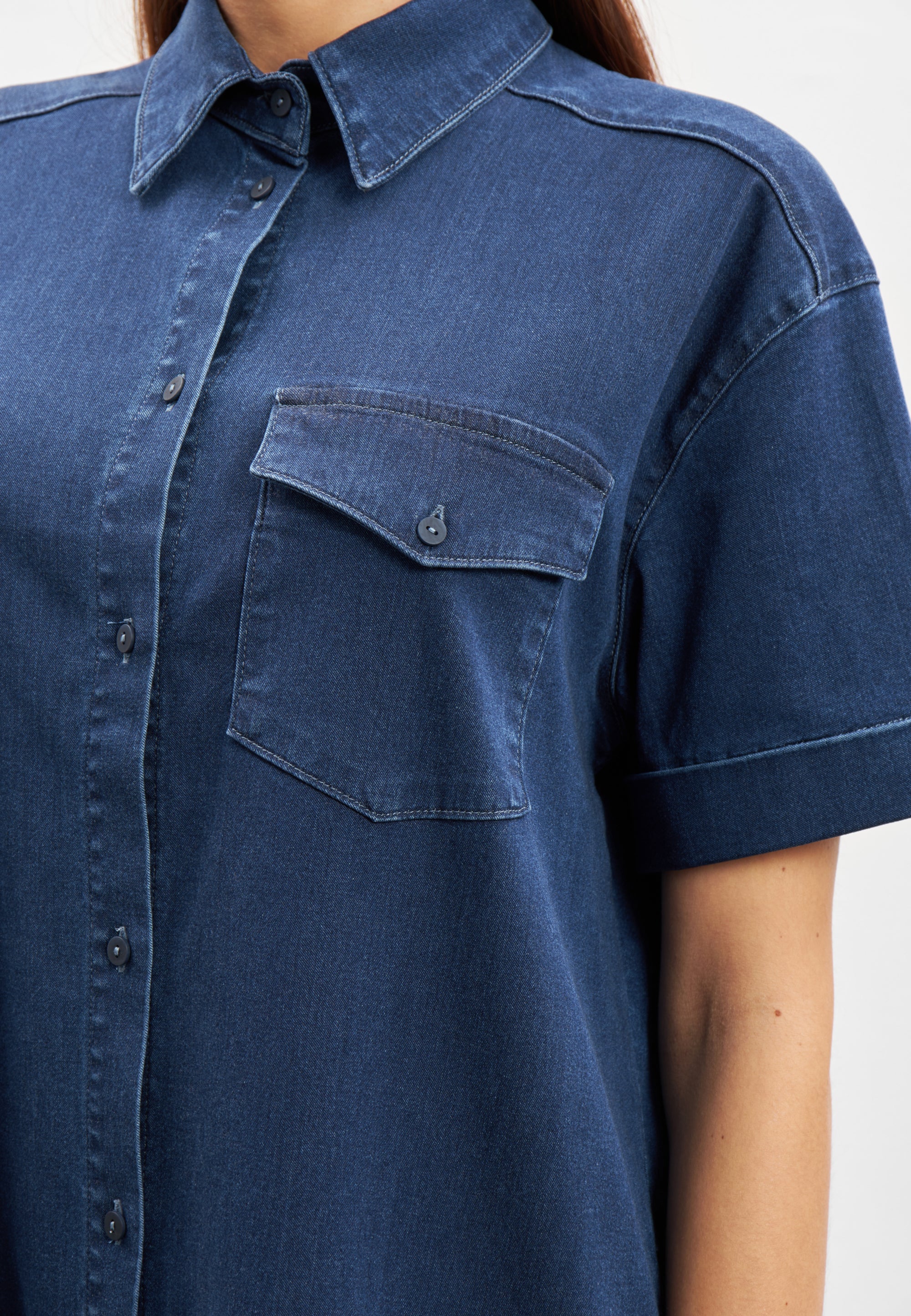 LAURIE Utta Oversize Denim Shirtdress - Short Sleeve Dresses 44506 Medium Blue Denim