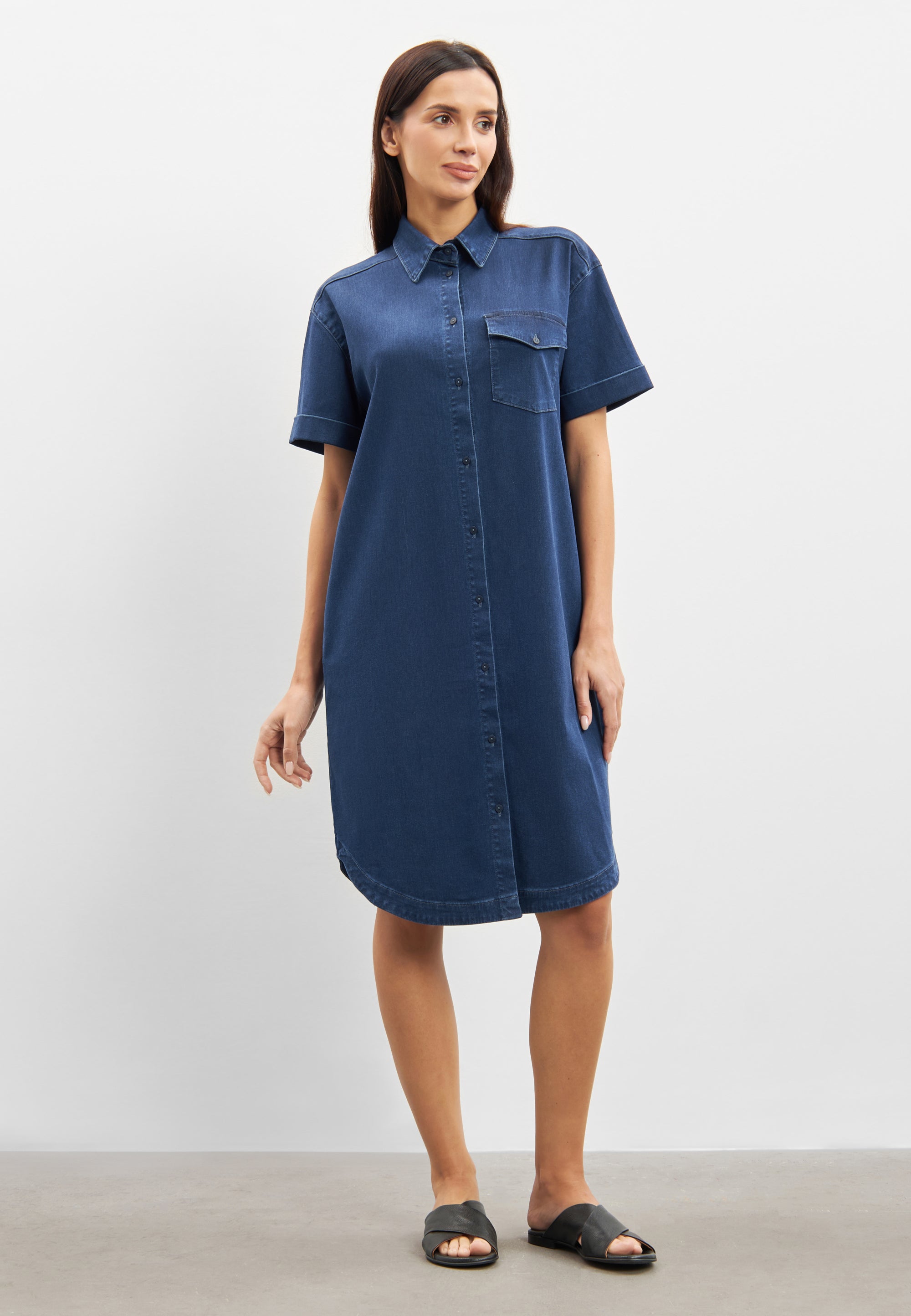LAURIE Utta Oversize Denim Shirtdress - Short Sleeve Dresses 44506 Medium Blue Denim