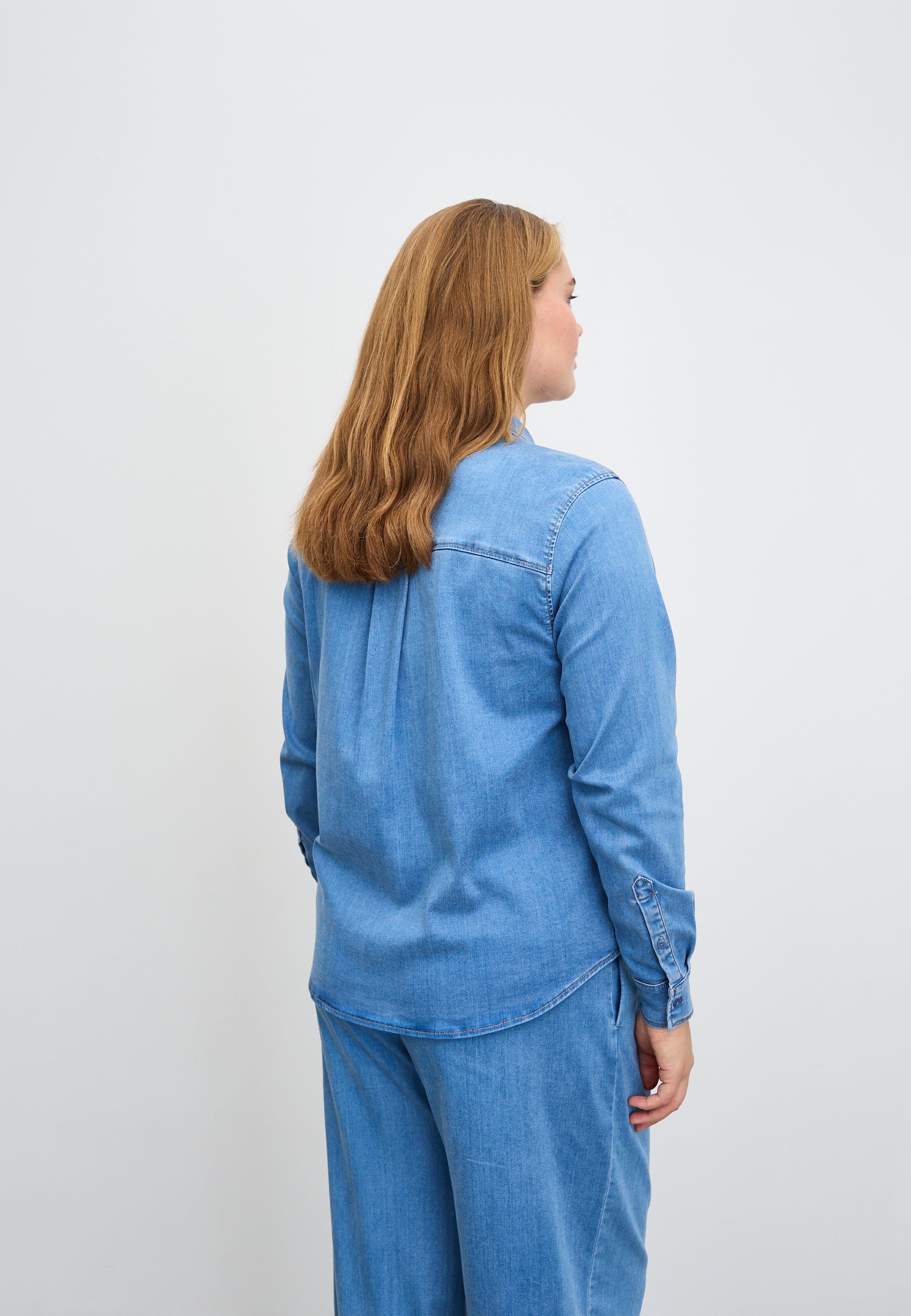 LAURIE Vitta Denim Shirt - Long Sleeve Shirts 44399 Washed Blue Denim