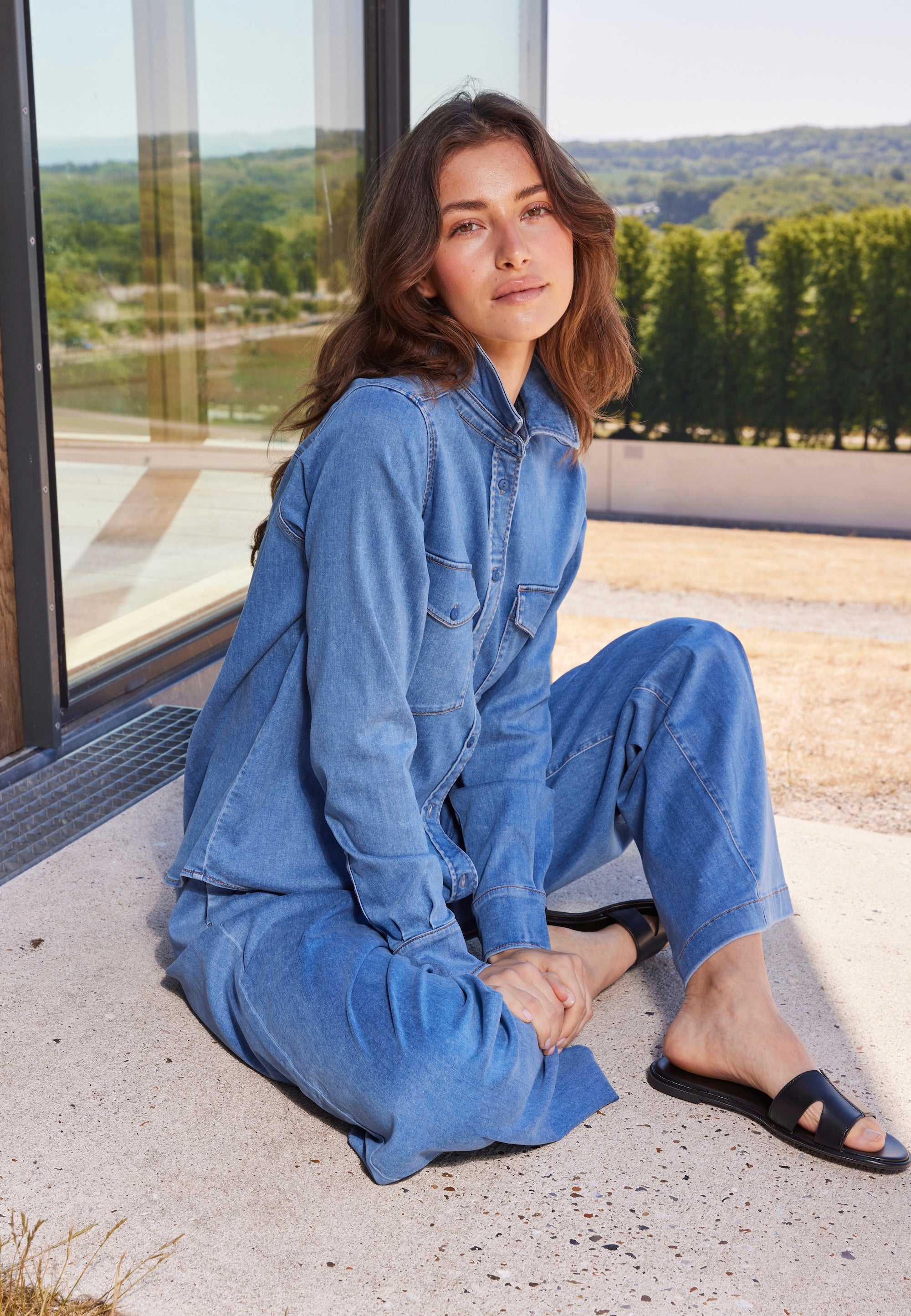 LAURIE Vitta Denim Shirt - Long Sleeve Shirts 44399 Washed Blue Denim