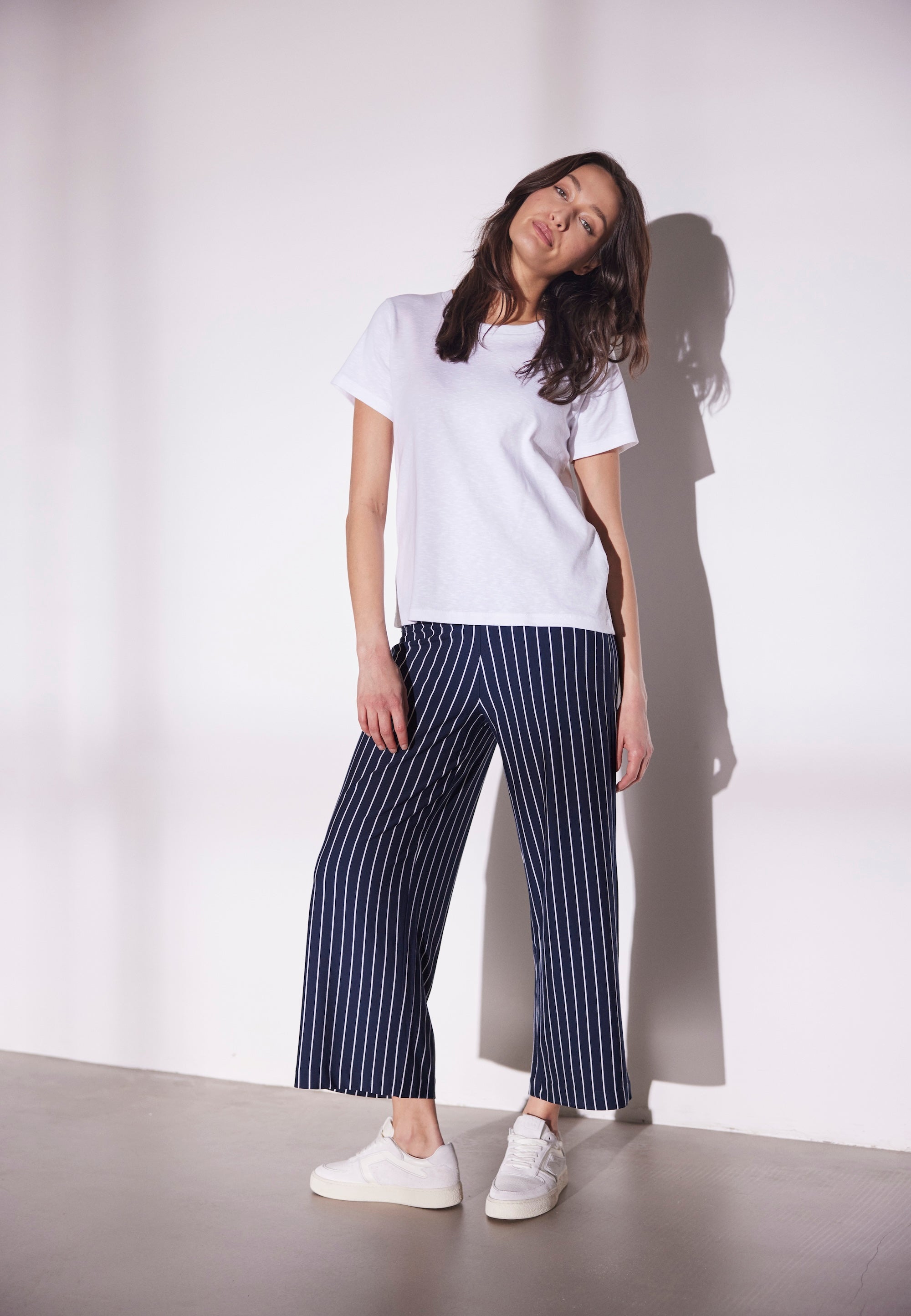 LAURIE Donna Loose Jersey Crop Loose 49222 Navy Stripe
